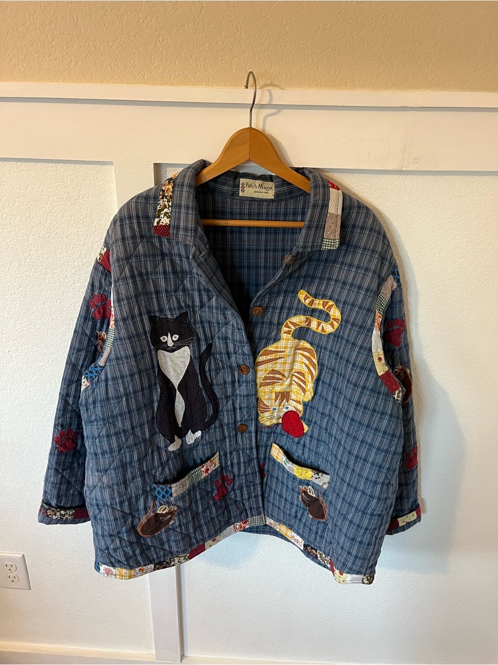 Vintage Patch Magic Group Cat Quilted Coat